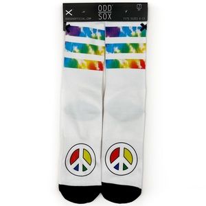 Odd Sox Tie Dye Peace Sign Crew Socks Mens Womens Fun Gift Hippie Groovy 60s